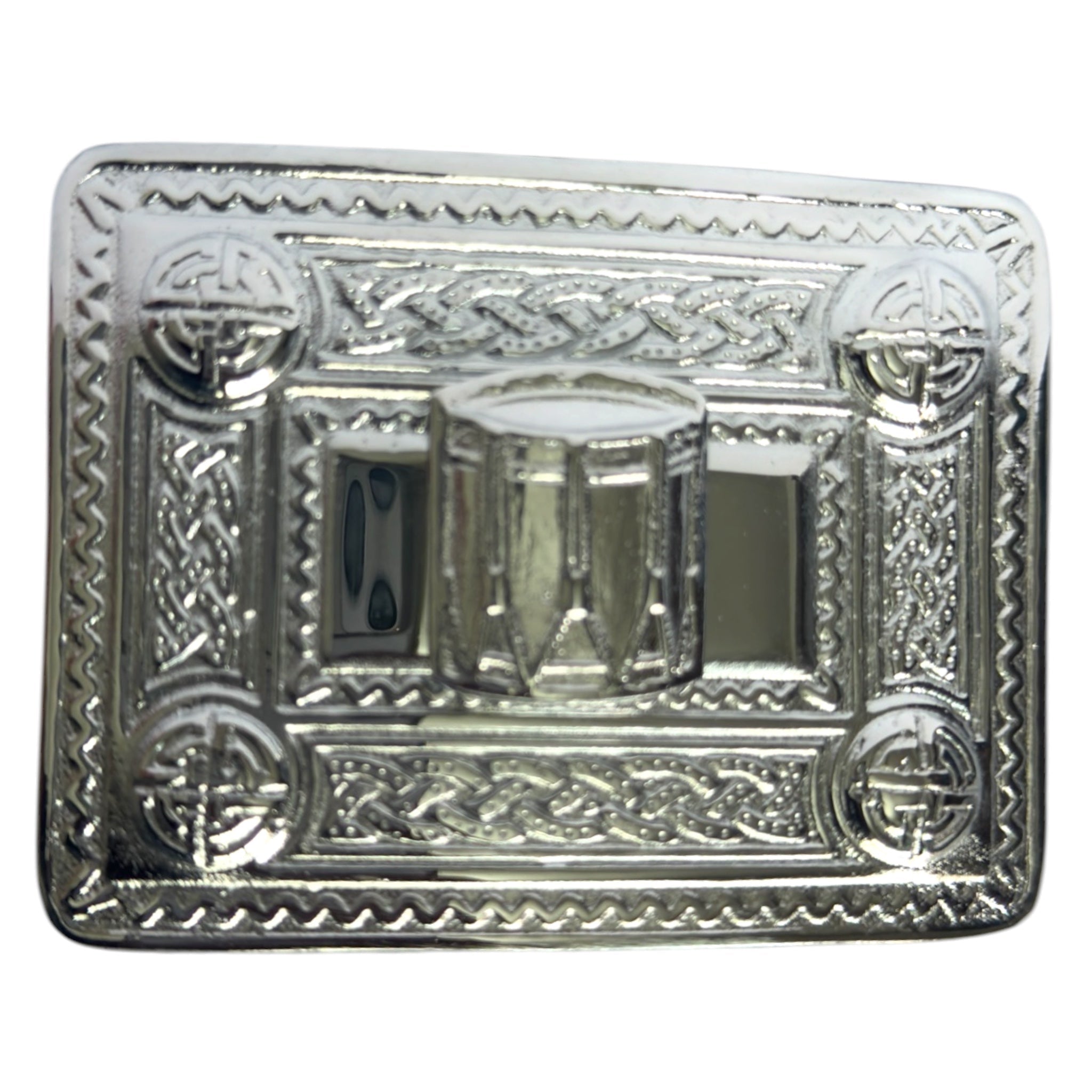 Celtic Design Kilt Belt Buckle Silver Color Drum Badge - Imperial Highland Supplies