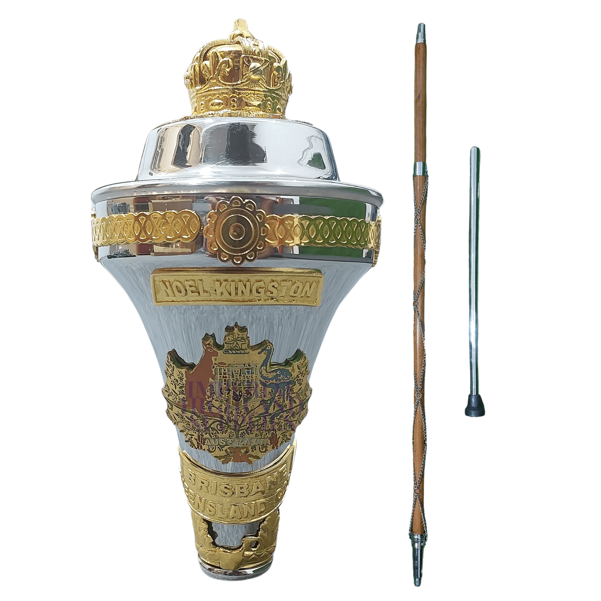 Custom Made Drum Major Mace Stave With Scrolls & Crown Top - Imperial Highland Supplies