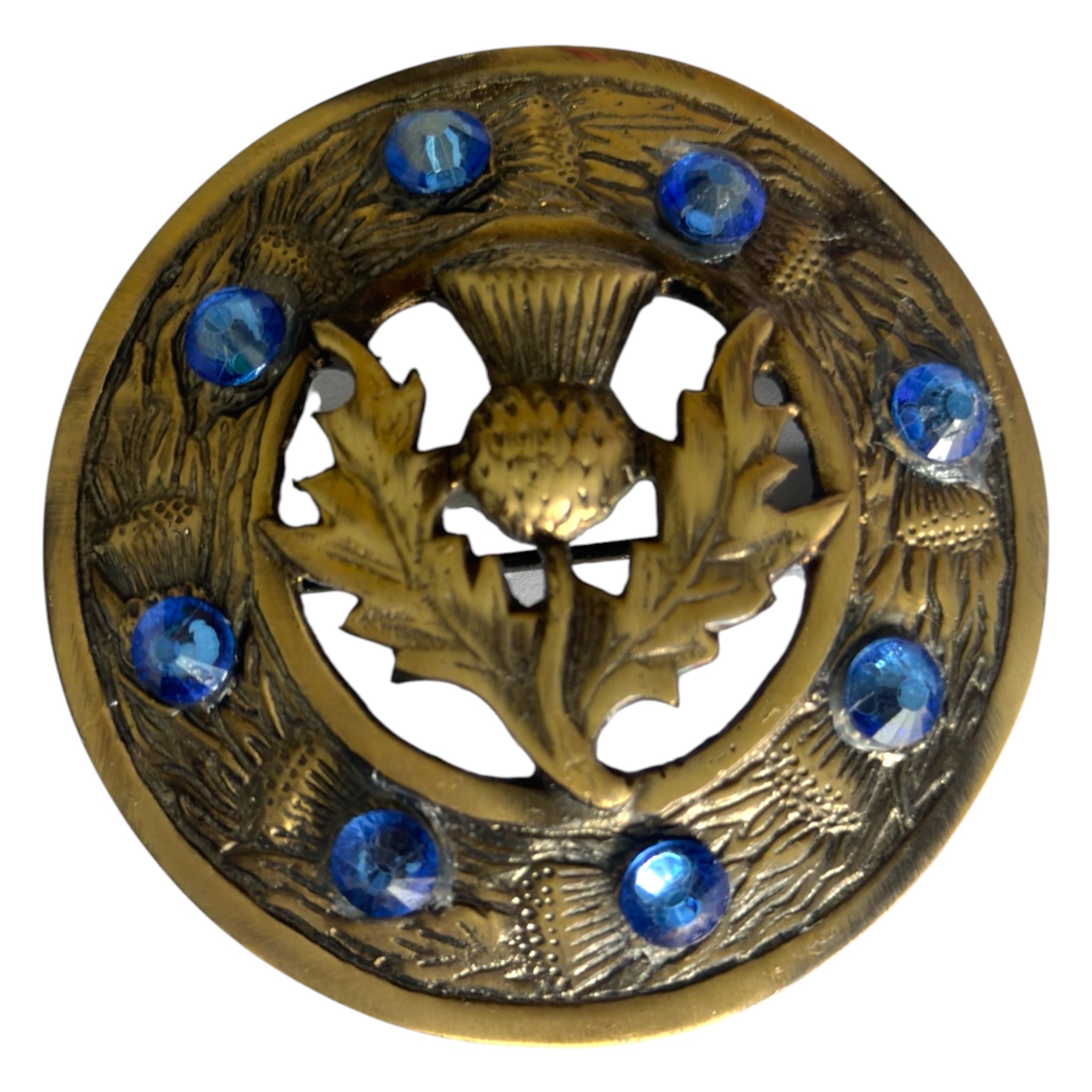 Scottish Thistle Design Brooch Antique And Sky Blue Stones - Imperial Highland Supplies