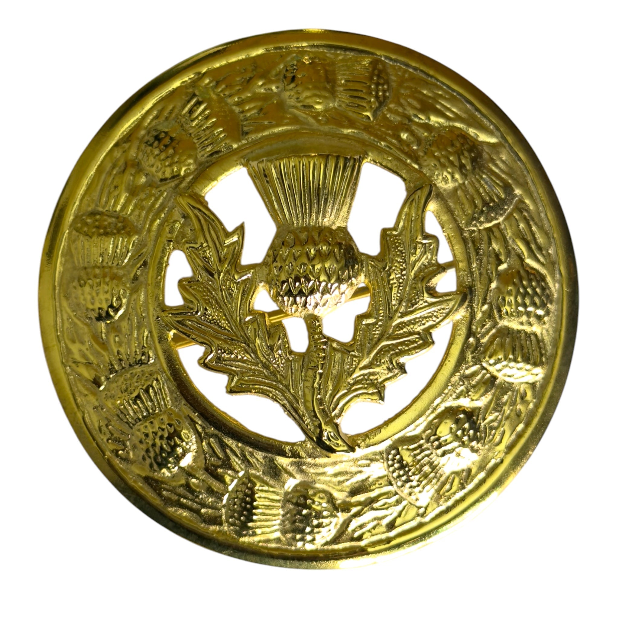 Scottish Thistle Design Brooch Gold With Gold Flower Badge - Imperial Highland Supplies