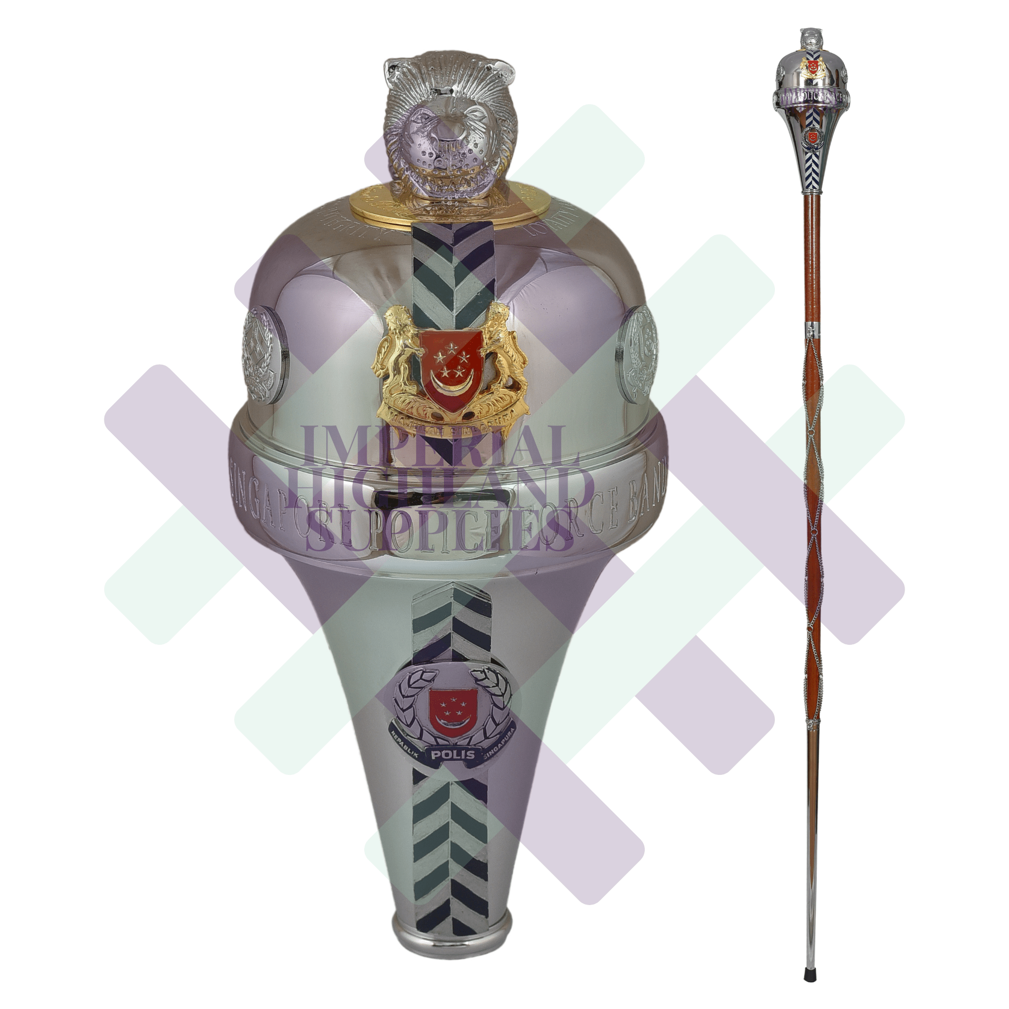 Singapore Police Army Military Custom Drum Major Mace - Imperial Highland Supplies