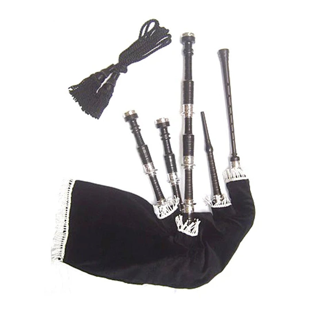 African Blackwood Highland Bagpipe Chrome Ferrules Ivory Projecting Plastic Mounts