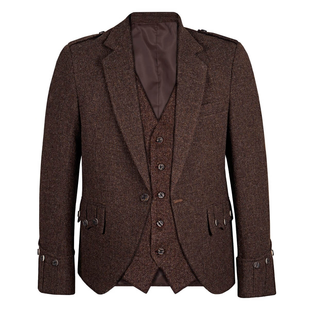 Brown Shetland Tweed Argyll Kilt Jacket And Waistcoat - Imperial Highland Supplies