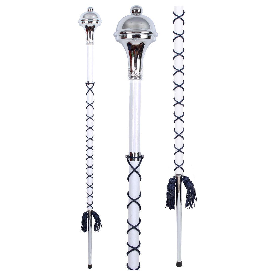 Drum Major Mace Stave White Beech Wood Shaft Ball Top Navy Silk Cord - Imperial Highland Supplies