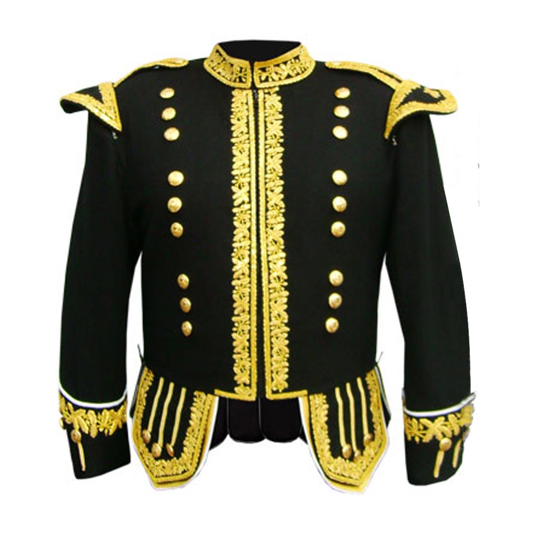 Gold Bullion Fully Hand Embroidered Black Blazer Royal Doublet - Imperial Highland Supplies