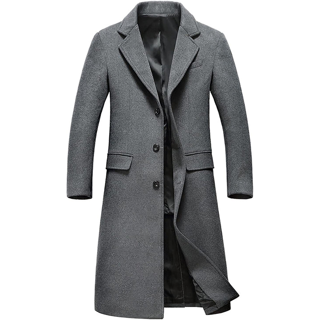 Men Label Collar Wool Trench Coat Long Jacket Overcoat Winter Warm