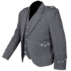 Grey Tweed Wool Argyll Jacket And 5 Buttons Vest - Imperial Highland Supplies
