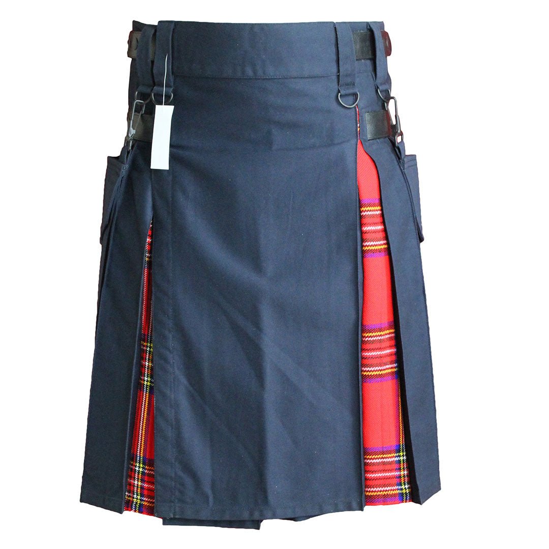 Hybrid Kilt Navy Blue With Tartan - Imperial Highland Supplies
