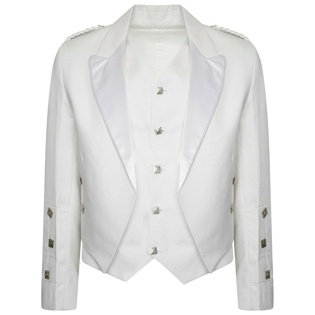White Pipe Band Highland Prince Charlie Kilt Jacket Waistcoat