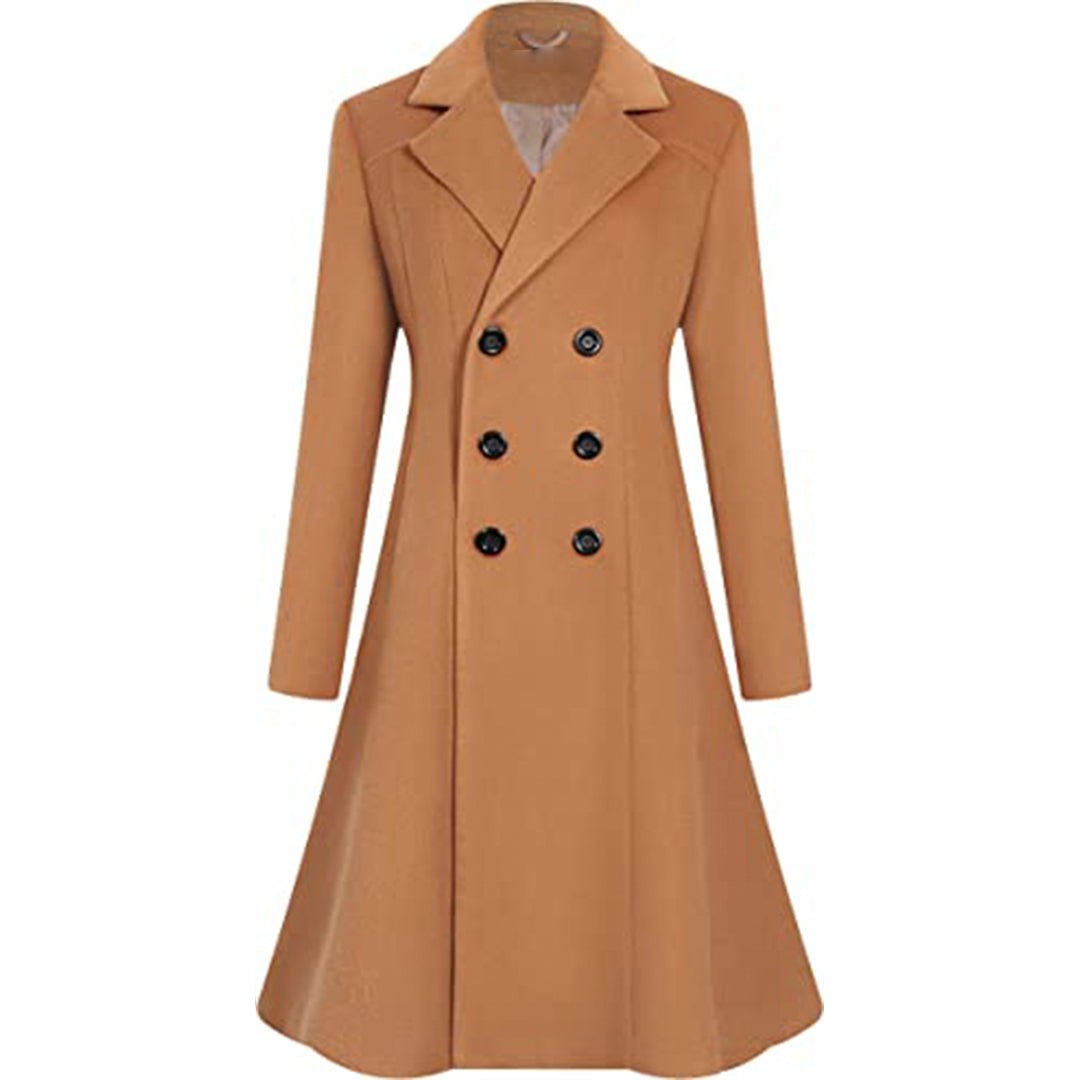 Women's Winter Wool Dress Coat Double Breasted Pea Coat Long Trench Co