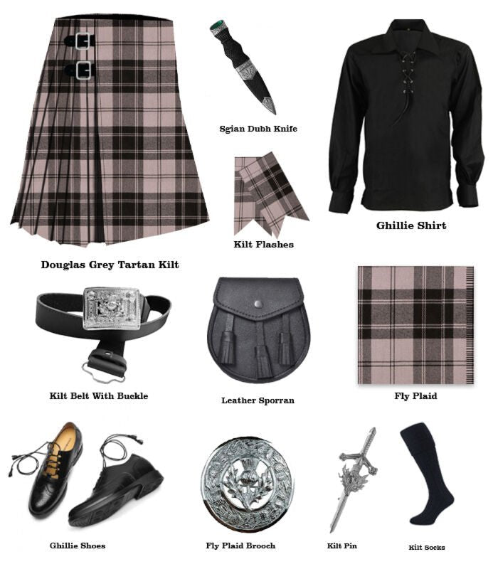 11 Pcs - Douglas Grey Tartan Kilt Outfit Package - Imperial Highland Supplies