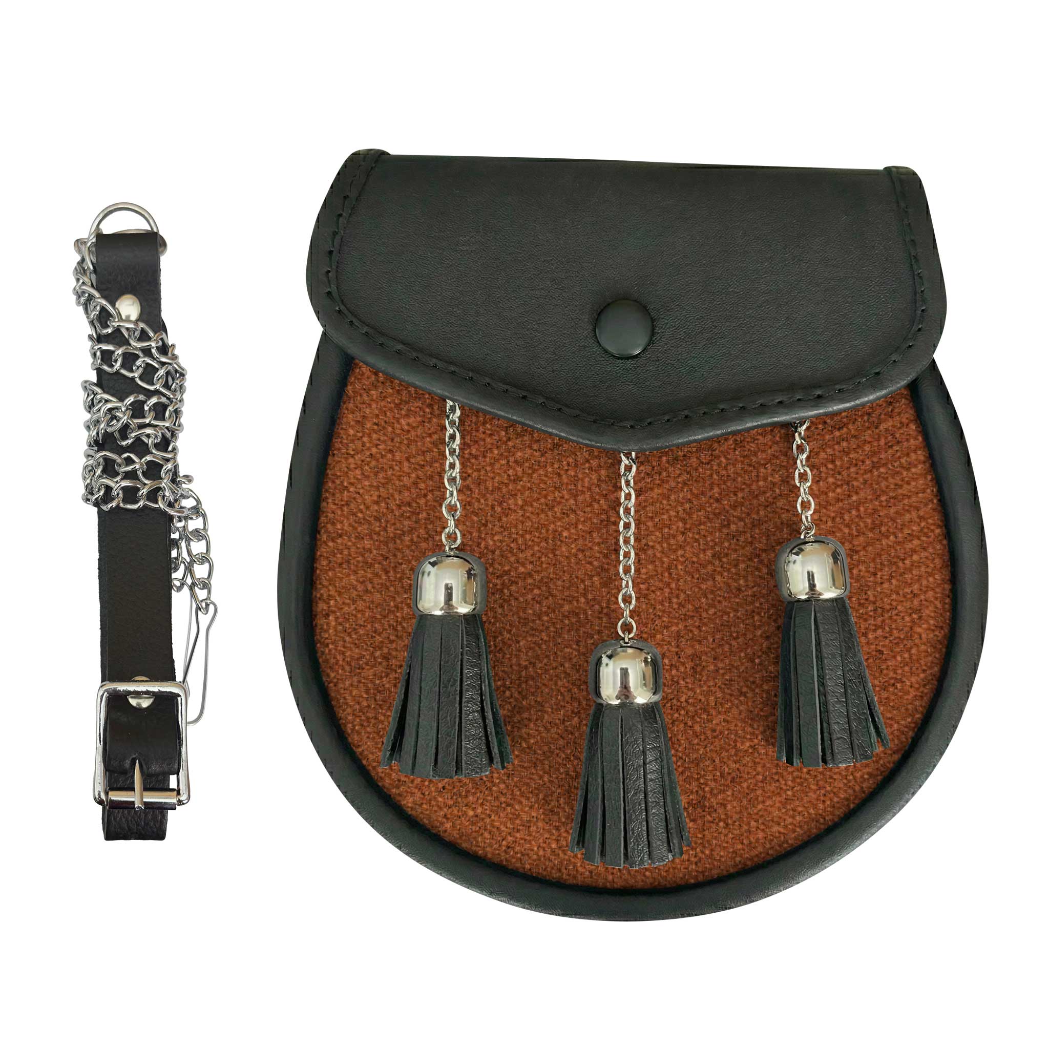 Leather Tartan Sporran With Saffron Tartan - Imperial Highland Supplies