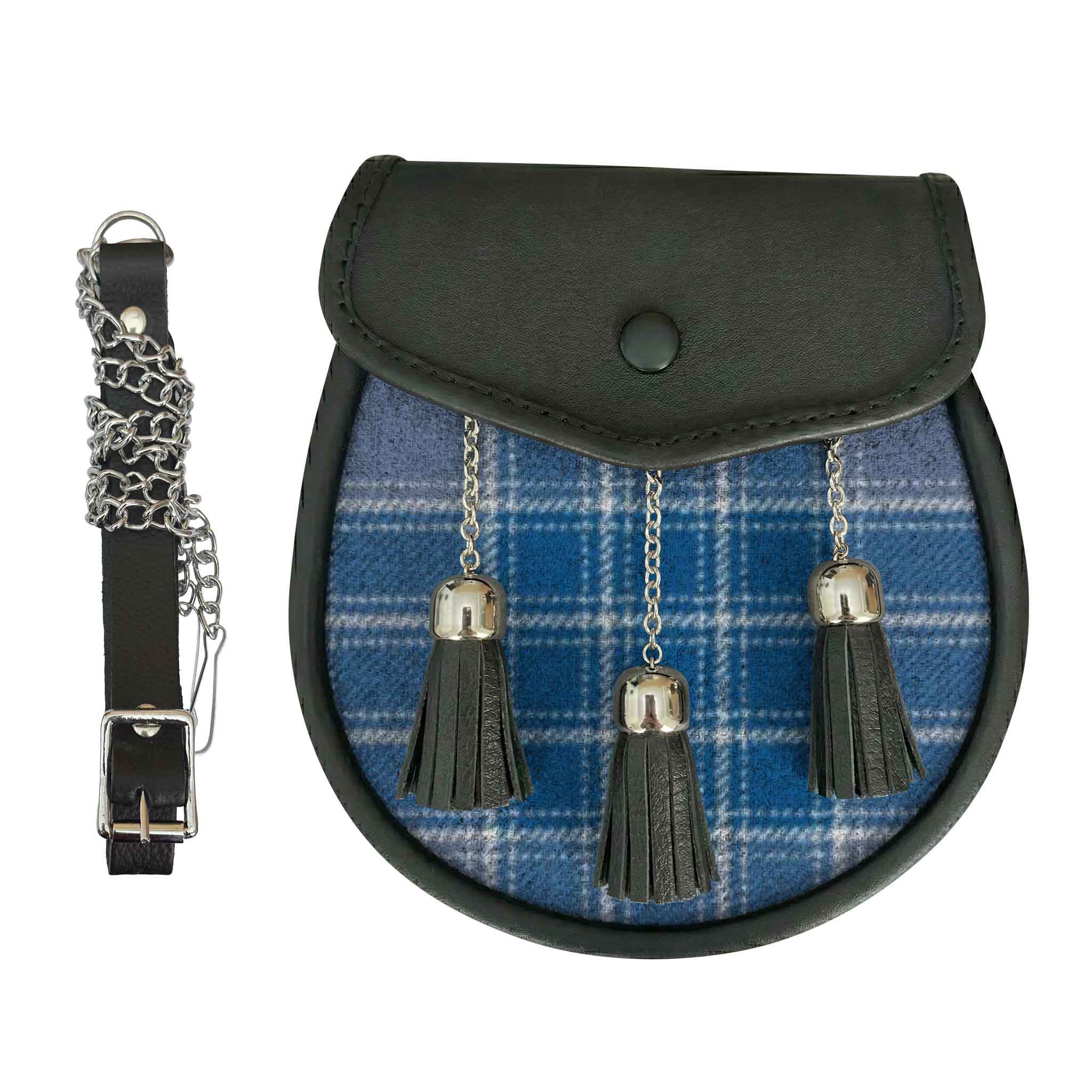 MacDonald Lord of the Isles Hunting Blue Ancient Tartan Leather Sporran - Imperial Highland Supplies
