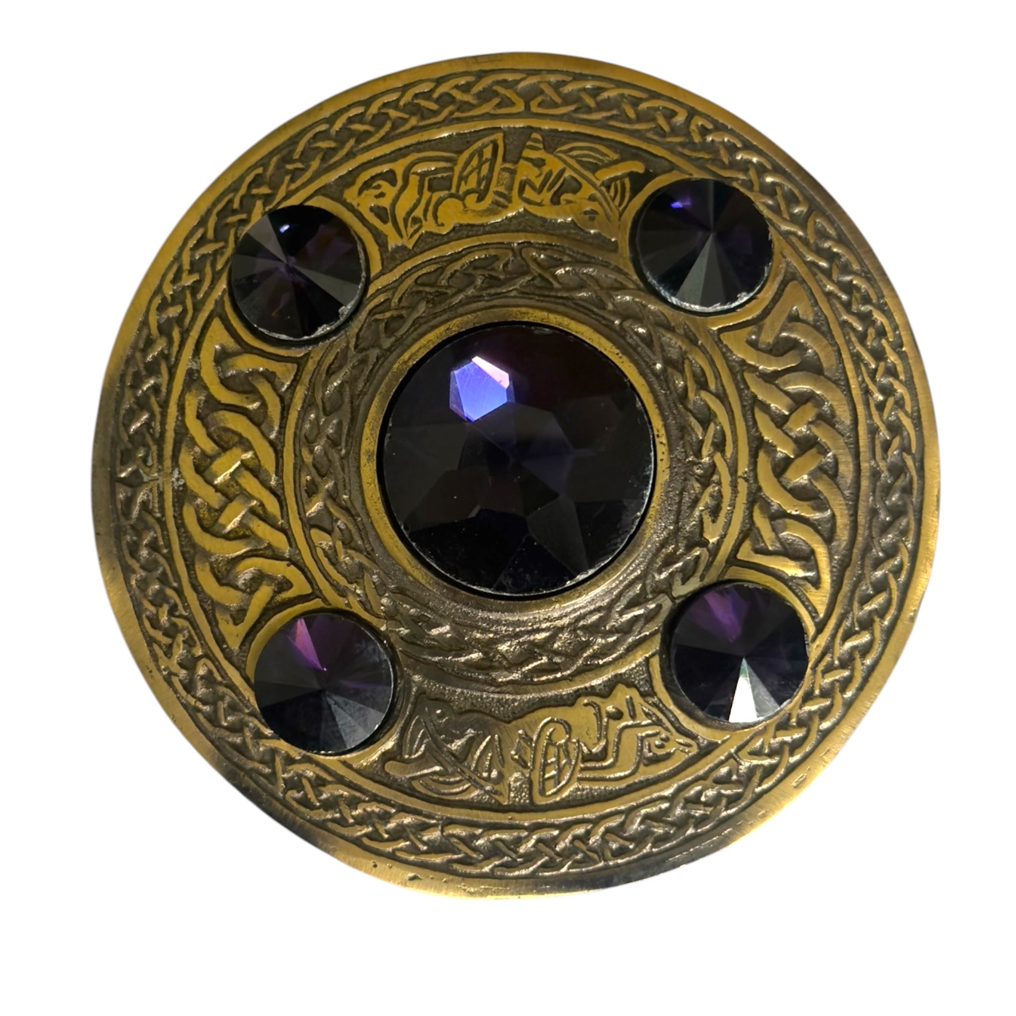 Celtic Design Brooch Antique With Purple 5 Stones - Imperial Highland Supplies