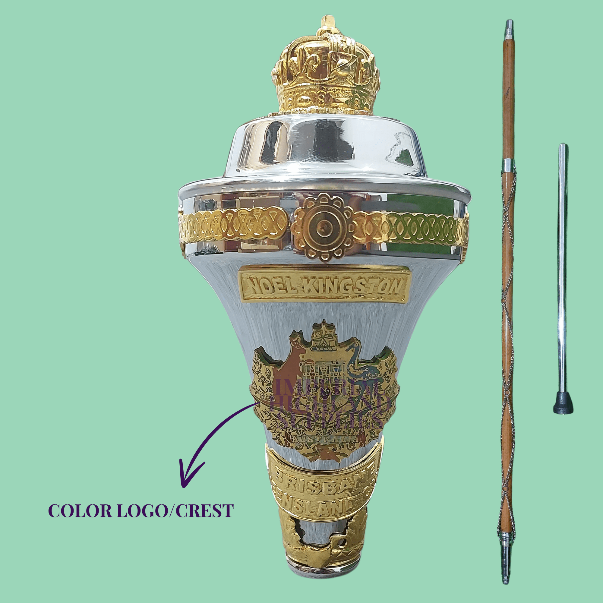 Custom Made Drum Major Mace Stave With Scrolls & Crown Top - Imperial Highland Supplies
