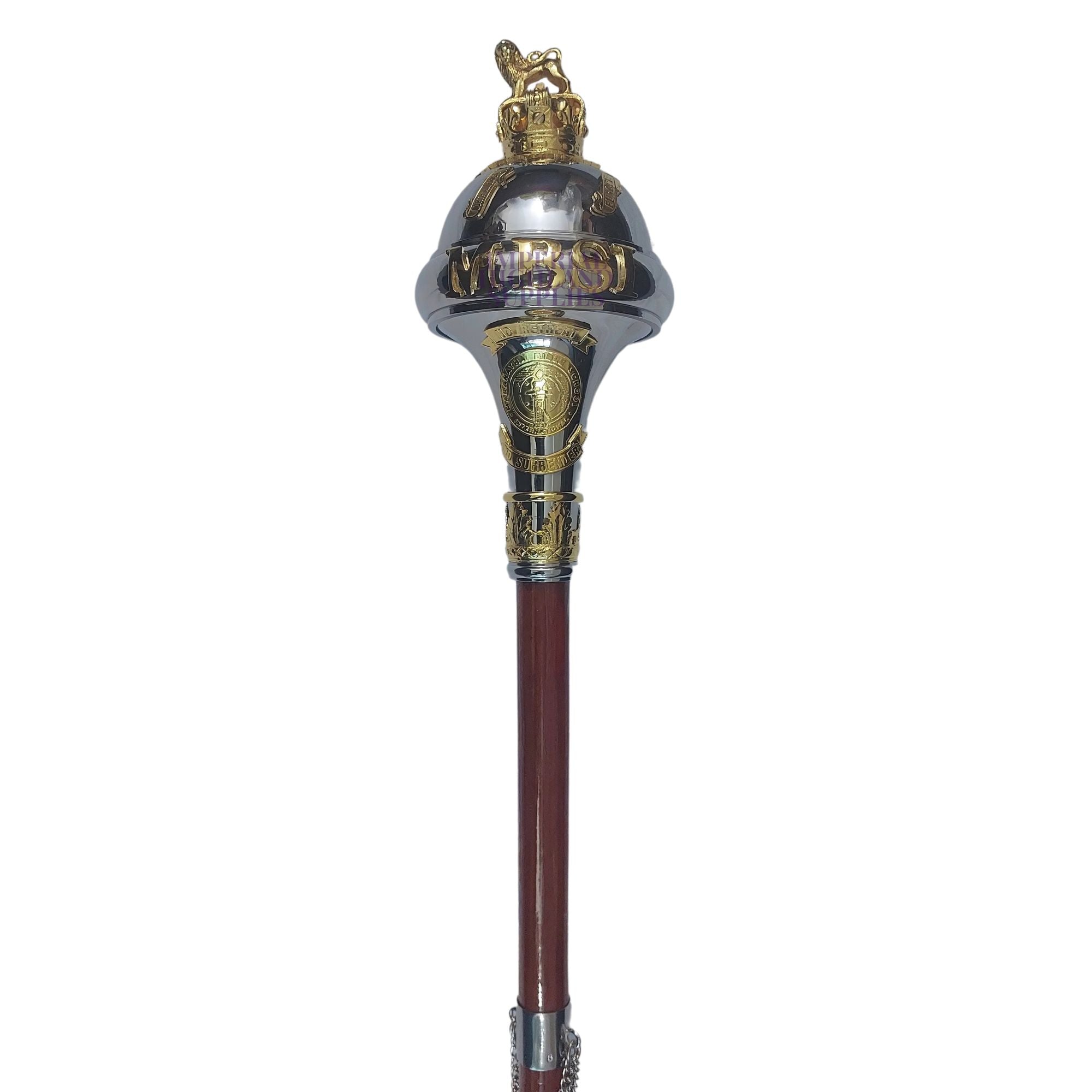 Custom Made Drum Major Mace Stave With Scrolls & Crown Top - Imperial Highland Supplies