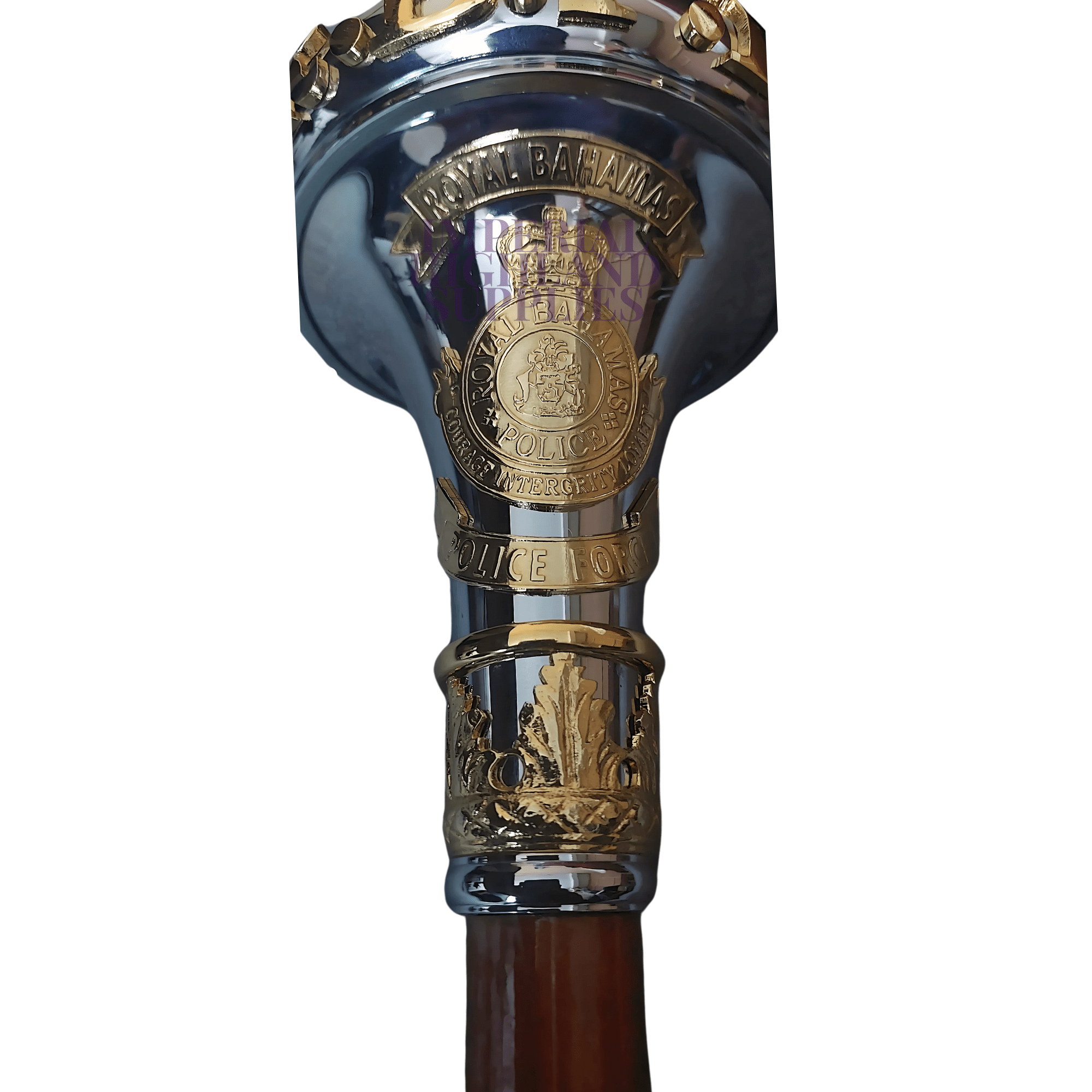 Custom Made Drum Major Mace Stave With Scrolls & Crown Top Royal Bahamas Police Force - Imperial Highland Supplies