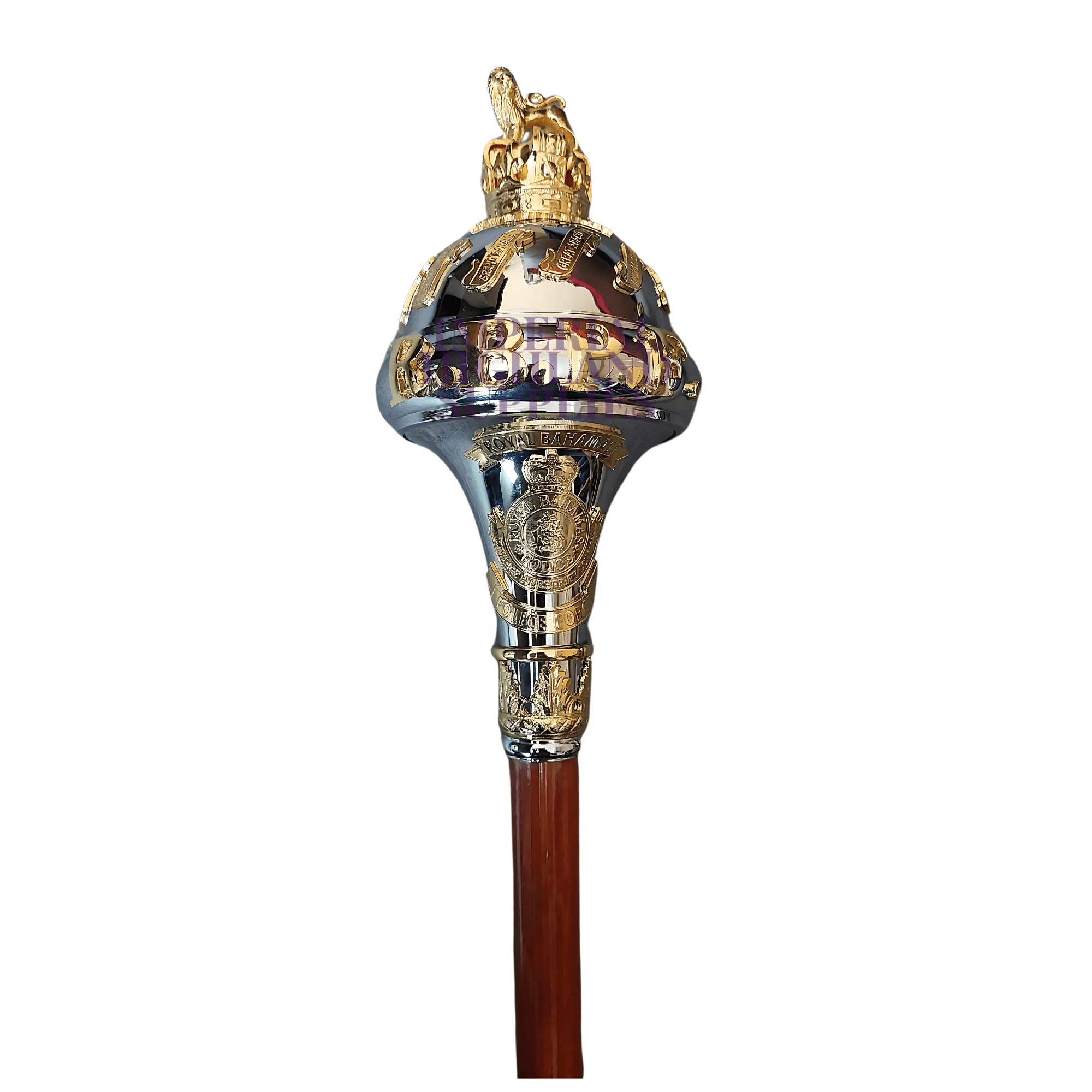 Custom Made Drum Major Mace Stave With Scrolls & Crown Top Royal Bahamas Police Force - Imperial Highland Supplies