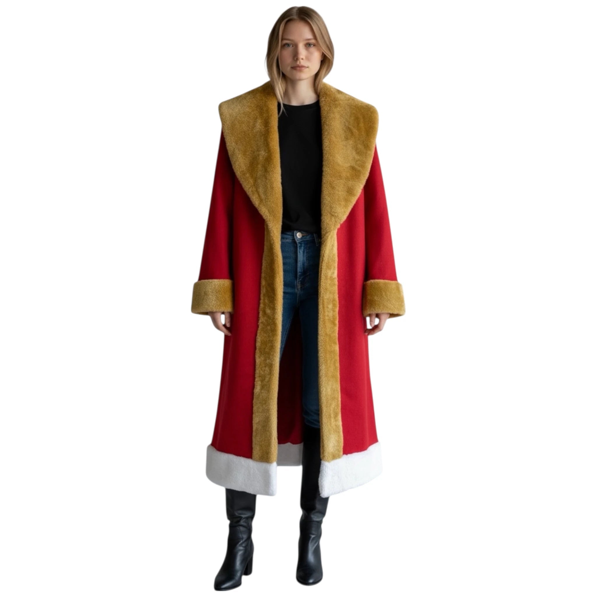 Customize Santa Claus Long Fur Leather Jacket Christmas Red Coat Faux Fur - Imperial Highland Supplies