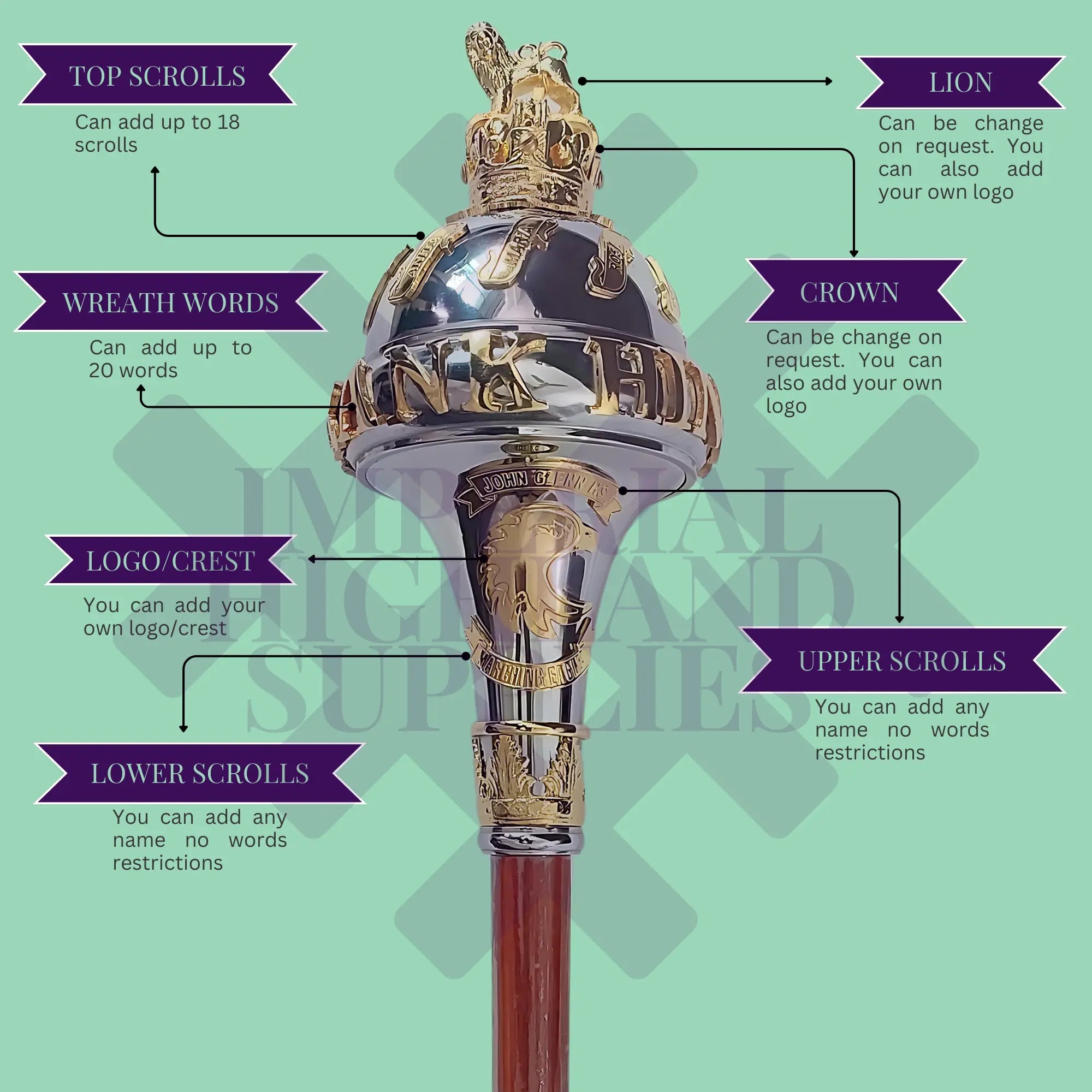 Drum Major Ceremonial Custom Made Mace With Battle Honors - Imperial Highland Supplies