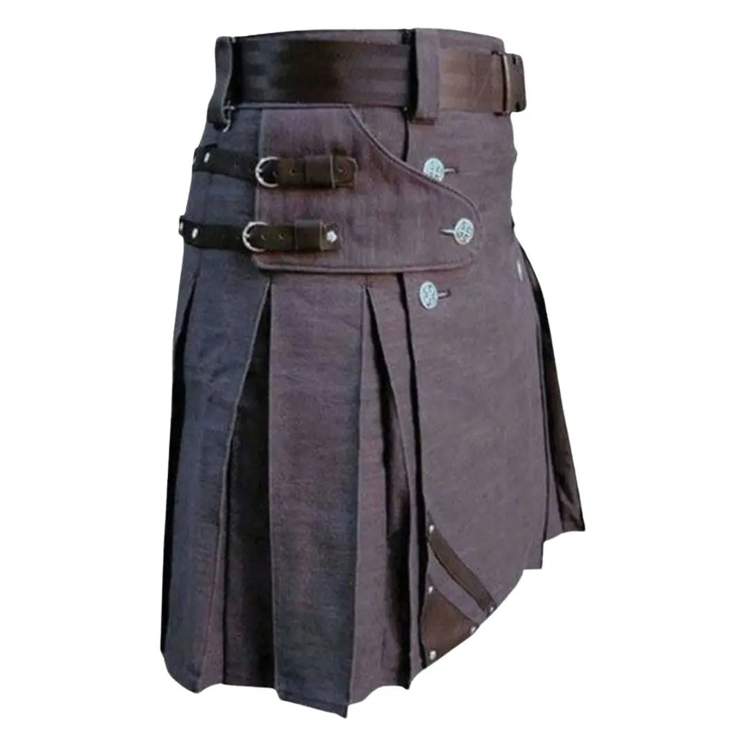 Heavy Duty Denim and Leather Kilt - Imperial Highland Supplies