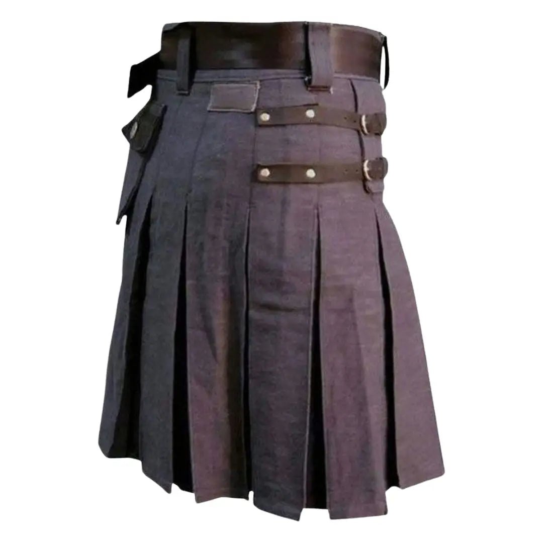 Heavy Duty Denim and Leather Kilt - Imperial Highland Supplies