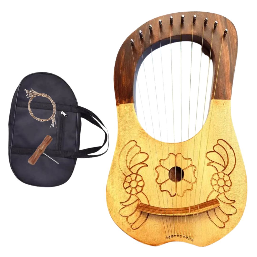 Irish Lyre Harp Ash Wood With Metal String Flowers Design - Imperial Highland Supplies