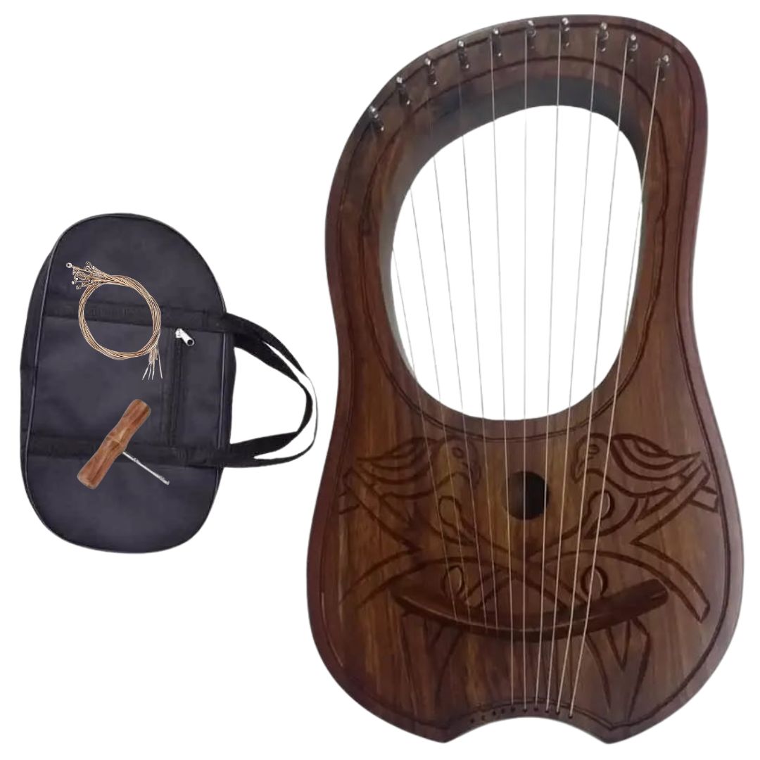 Irish Lyre Harp Rosewood With Metal String 2 Birds Design - Imperial Highland Supplies