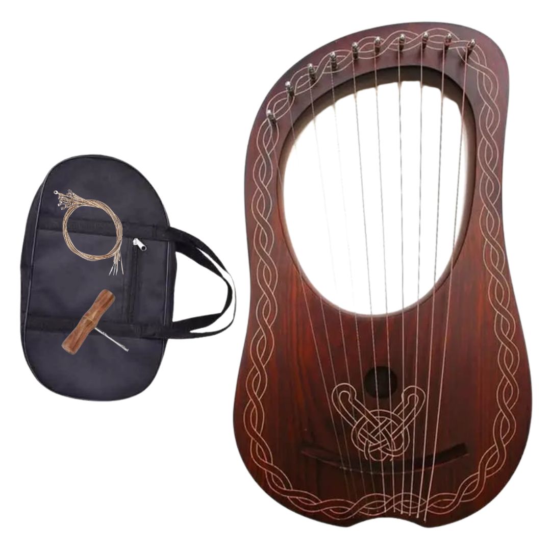 Lyre Harp Rosewood 10 Metal Strings /Lyra Harp/ Natural Rosewood HARP Free tuning key, Carrying bag store