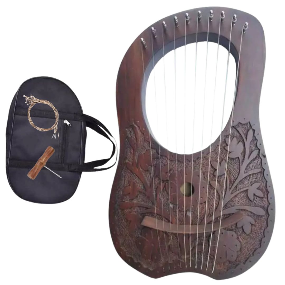 Irish Lyre Harp Rosewood With Metal String Flower Design - Imperial Highland Supplies