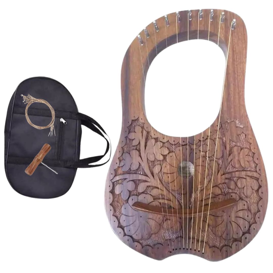 Irish Lyre Harp Rosewood With Metal String Flower Design - Imperial Highland Supplies