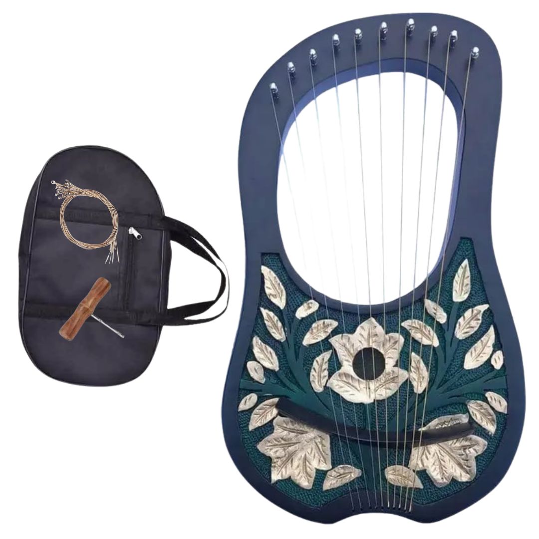 Irish Lyre Harp Rosewood With Metal String Golden Leave Design - Imperial Highland Supplies