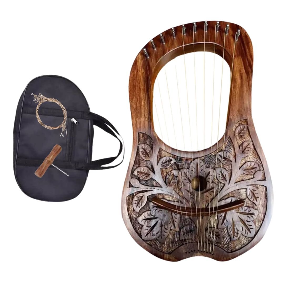 Irish Lyre Harp Rosewood With Metal String Natural Leaf Design - Imperial Highland Supplies