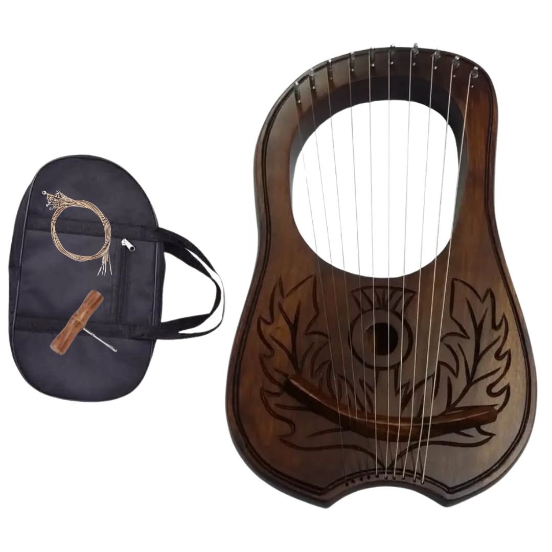 Irish Lyre Harp Rosewood With Metal String Thistle Design - Imperial Highland Supplies