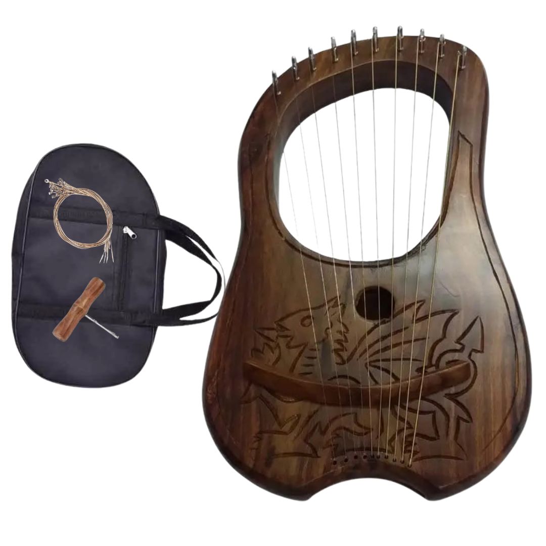 Irish Lyre Harp Rosewood With Metal String Welsh Dragon Design - Imperial Highland Supplies