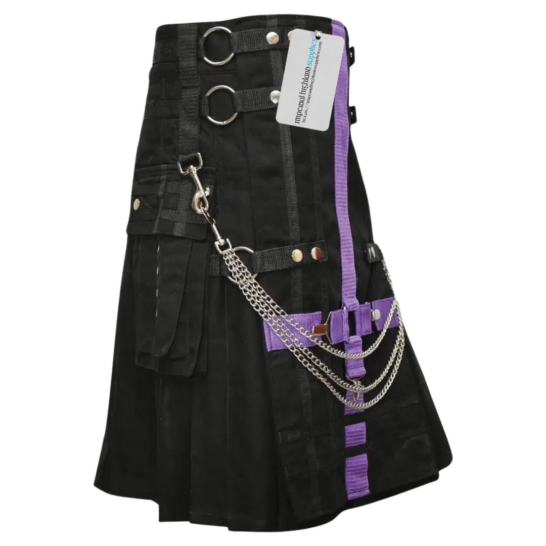 Men Fashion Black Wedding Utility Kilt - Imperial Highland Supplies