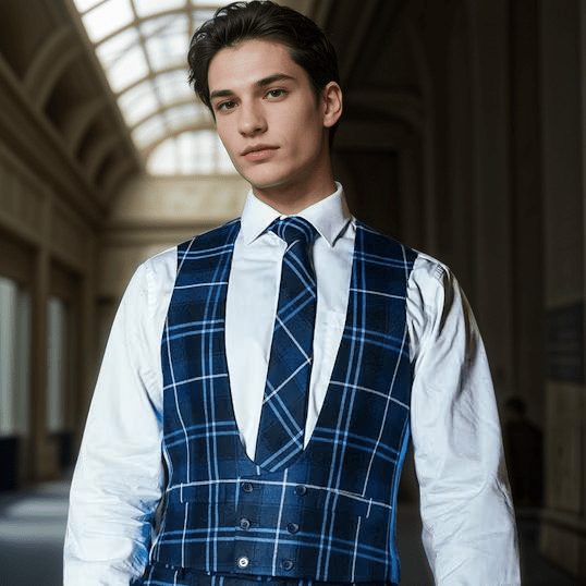 Men's Double Breasted Tartan Waistcoat with Horseshoe Neck - Imperial Highland Supplies