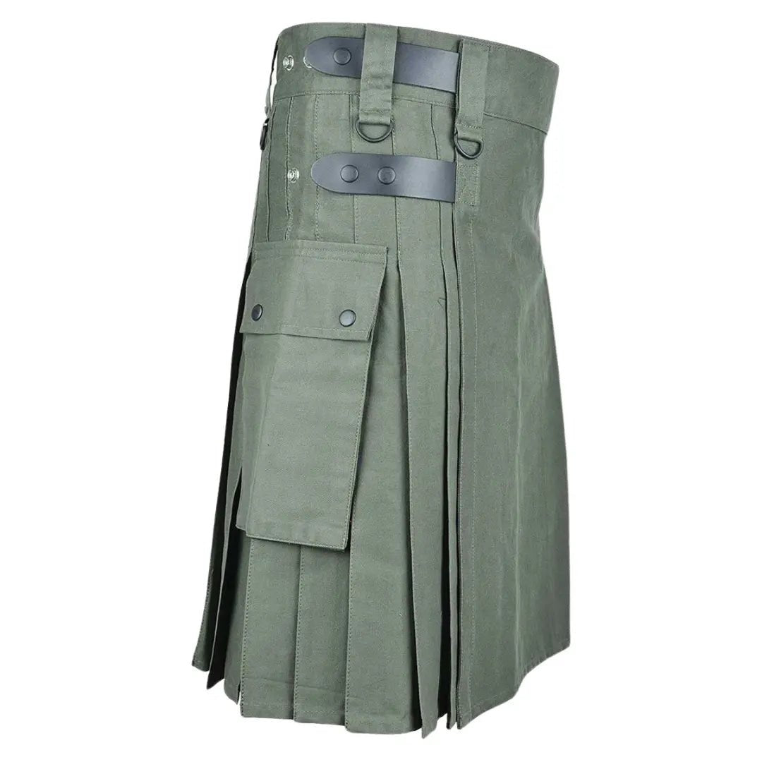 Olive Green Cotton Utility Kilt For Men - Imperial Highland Supplies