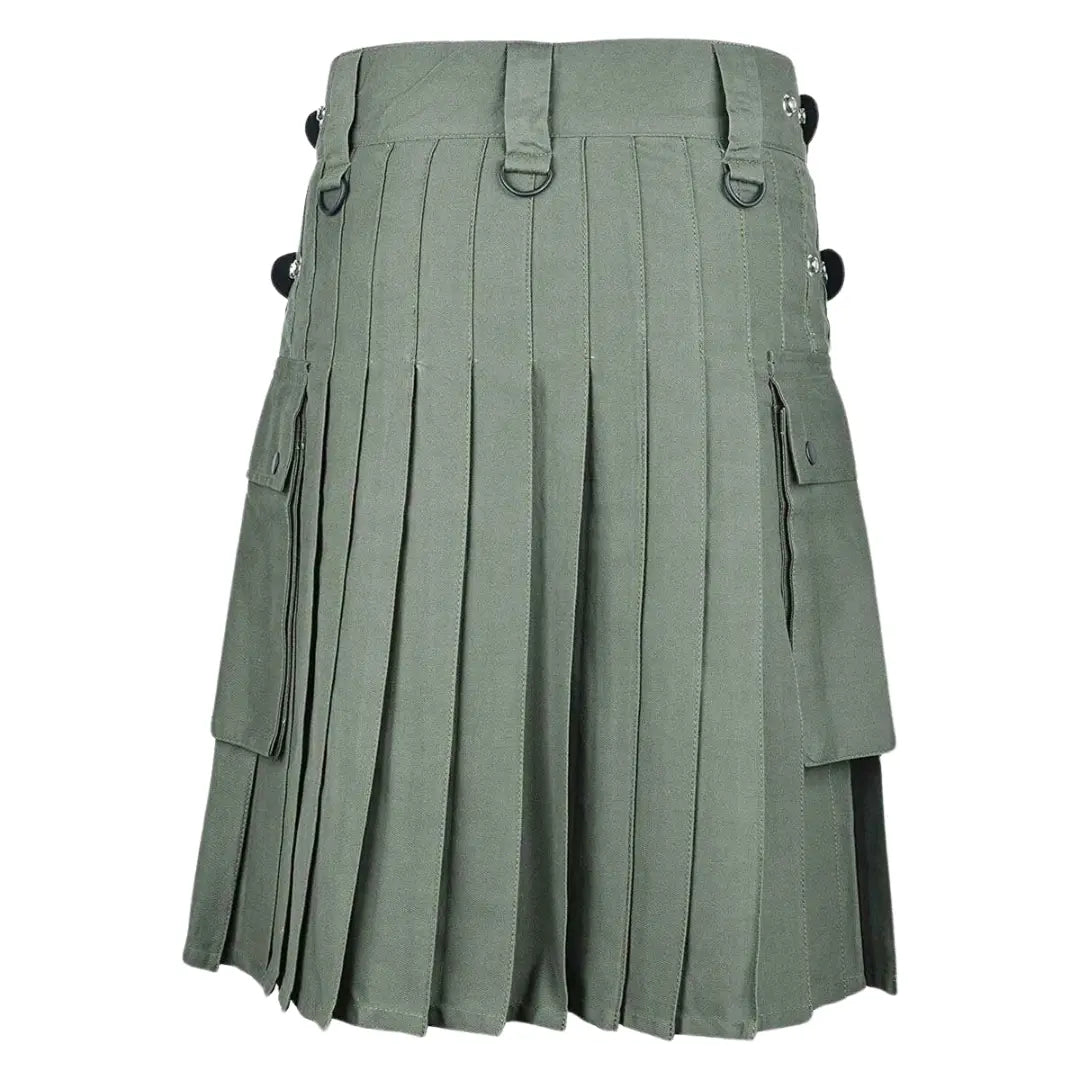 Olive Green Cotton Utility Kilt For Men - Imperial Highland Supplies