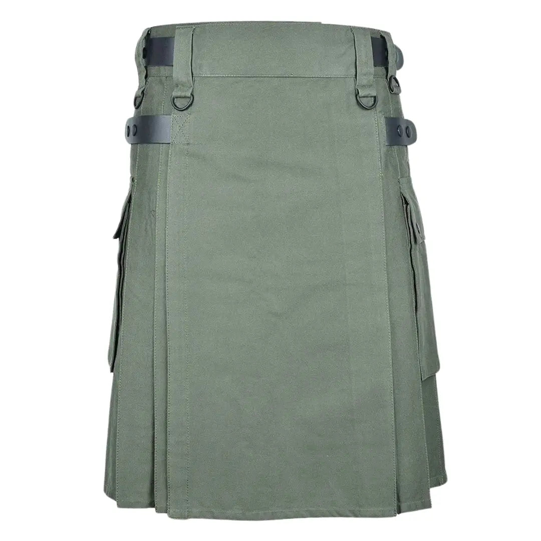 Olive Green Cotton Utility Kilt For Men - Imperial Highland Supplies