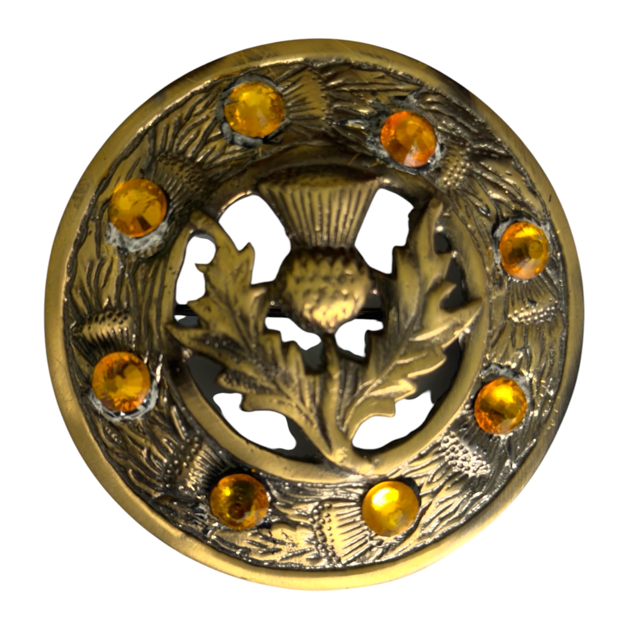 Scottish Thistle Design Brooch Antique And Yellow Stones - Imperial Highland Supplies