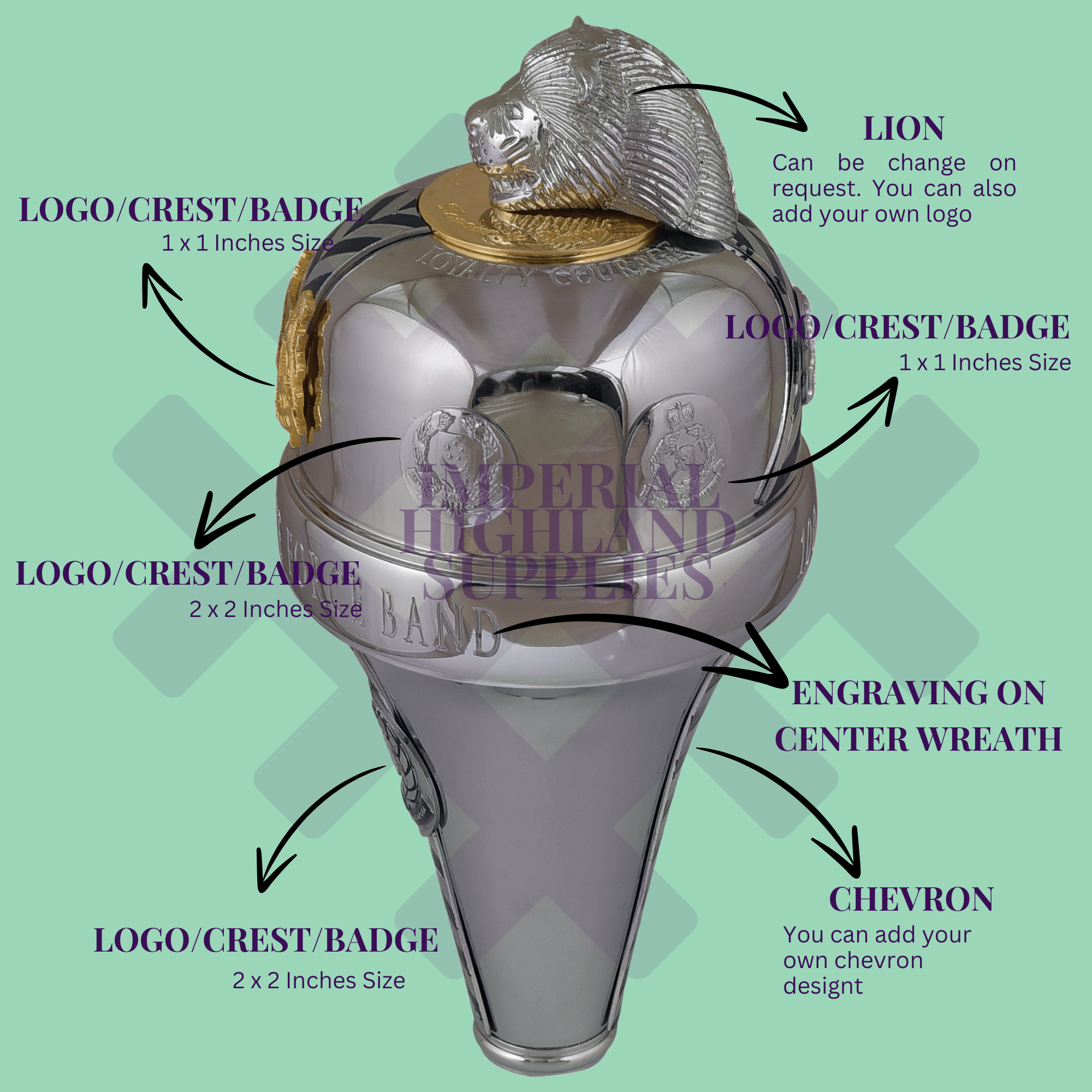 Singapore Police Army Military Custom Drum Major Mace - Imperial Highland Supplies