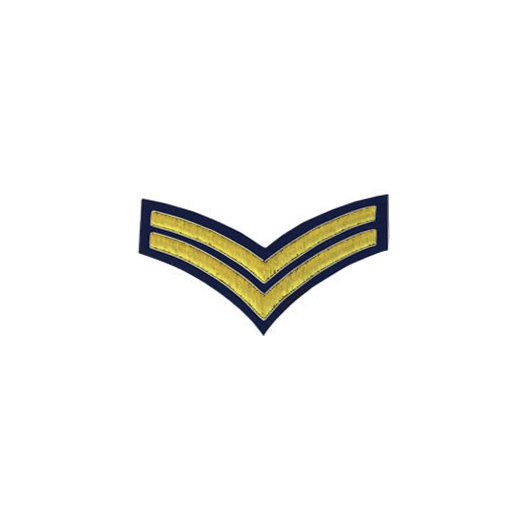 2 Stripe Chevrons Badge Gold Bullion On Blue - Imperial Highland Supplies