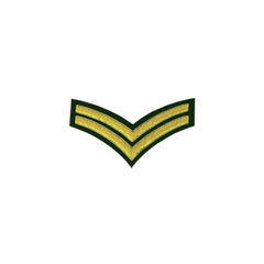 2 Stripe Chevrons Badge Gold Bullion On Green - Imperial Highland Supplies