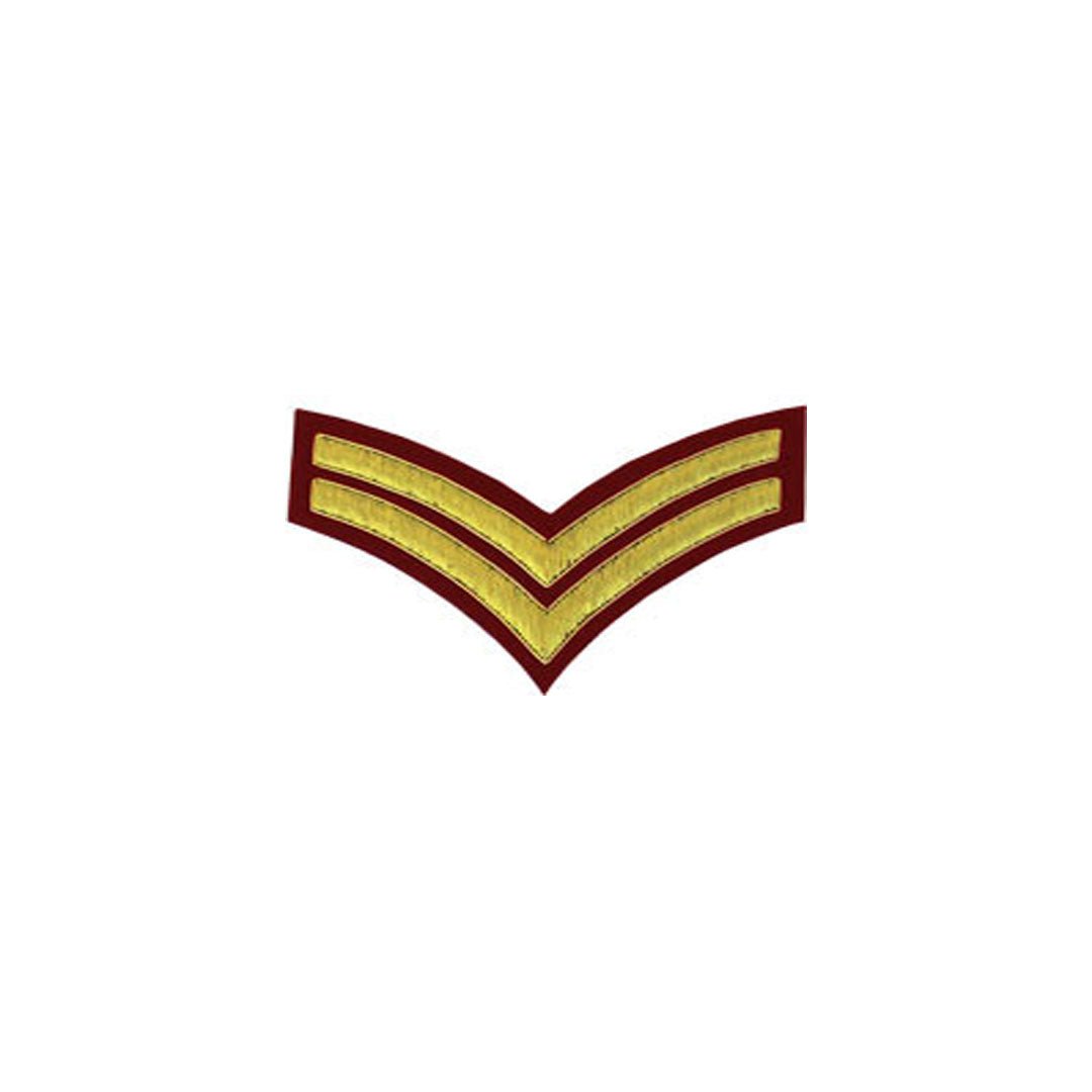2 Stripe Chevrons Badge Gold Bullion On Red - Imperial Highland Supplies