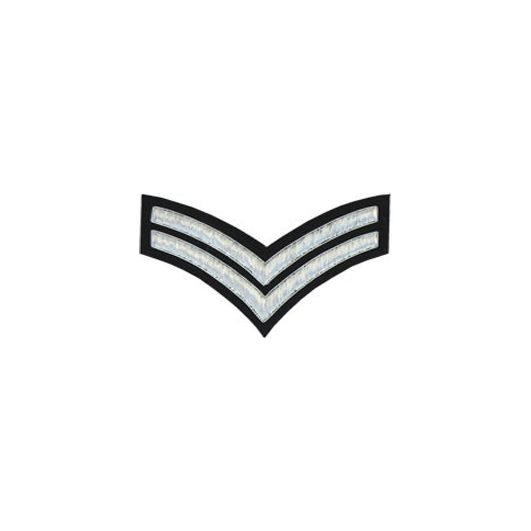 2 Stripe Chevrons Badge Silver Bullion On Black - Imperial Highland Supplies