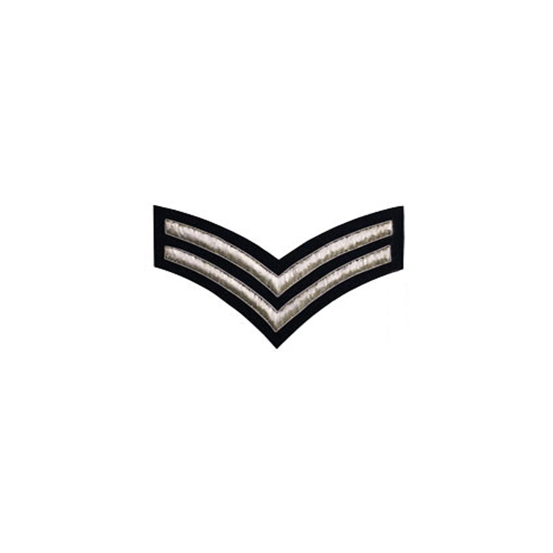 2 Stripe Chevrons Badge Silver Bullion On Blue - Imperial Highland Supplies