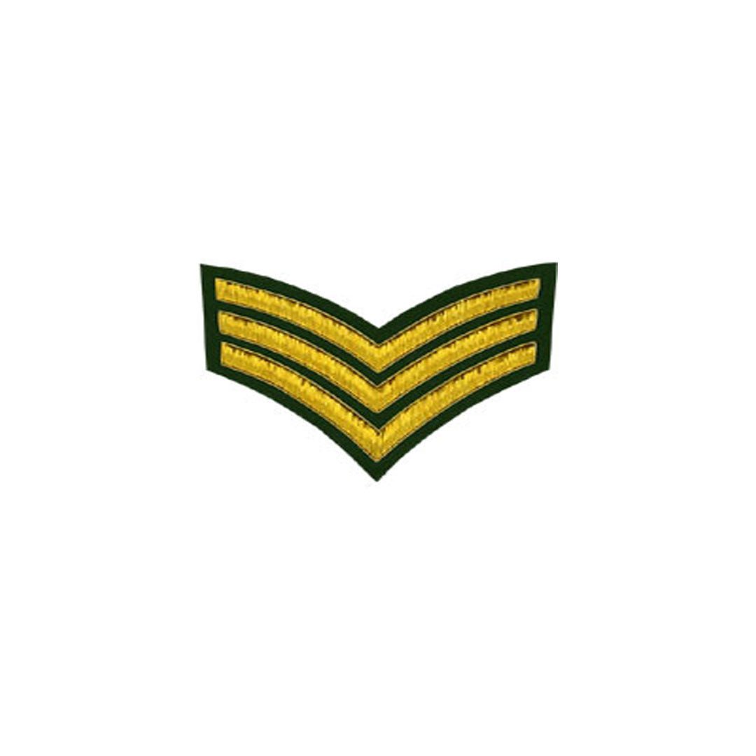 3 Stripe Chevrons Badge Gold Bullion On Green - Imperial Highland Supplies