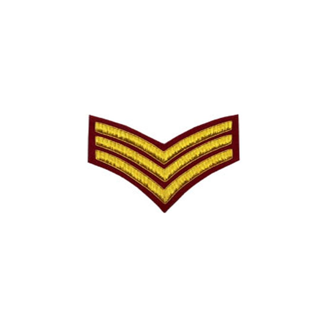 3 Stripe Chevrons Badge Gold Bullion On Red - Imperial Highland Supplies
