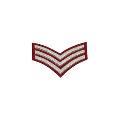 3 Stripe Chevrons Badge Silver Bullion On Red - Imperial Highland Supplies
